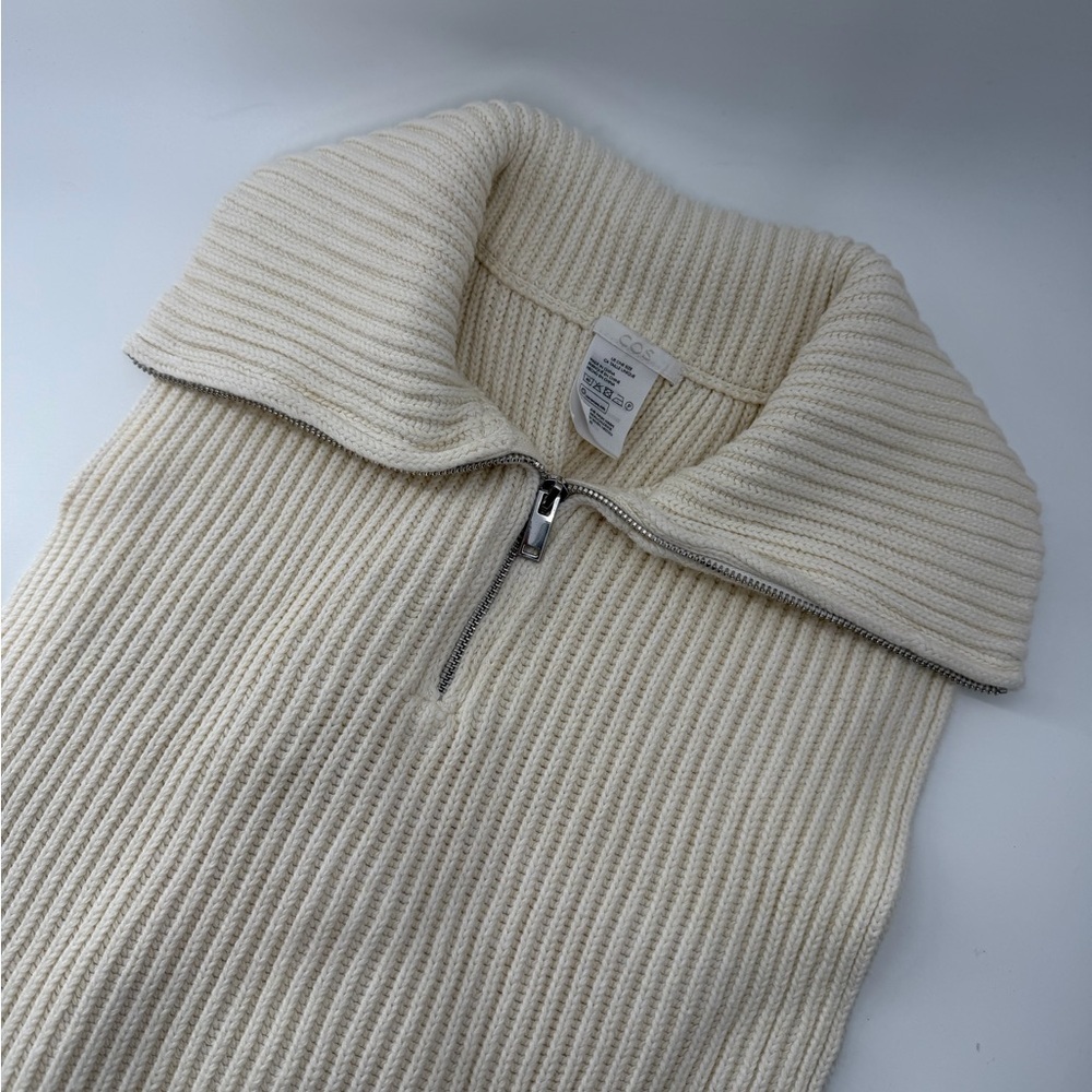 Cos Open Side Half Zip Ribbed Knit Sleeveless Cream Sweater Bib Vest